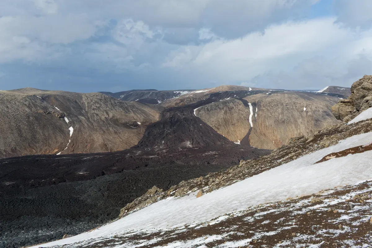 Fagradalsfjall mountain and its 2021-2022 lava fields, the ground a Fagradalsfjall volcano tour with a geologist covers, Reykjanes, Iceland